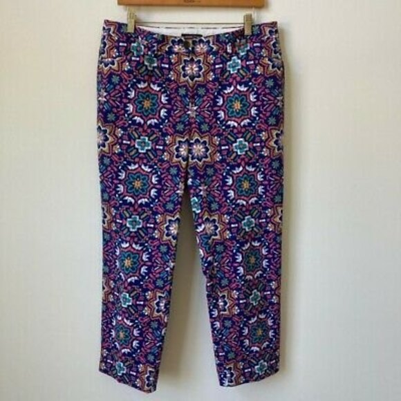 Lands End Chino Pants Women Size 10 Straight Leg 11" Rise Bright Colorful Aztec - Picture 11 of 12